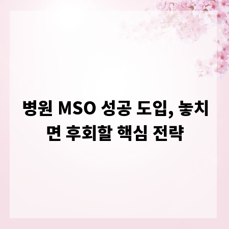 병원 MSO 성공 도입, 놓치면 후회할 핵심 전략