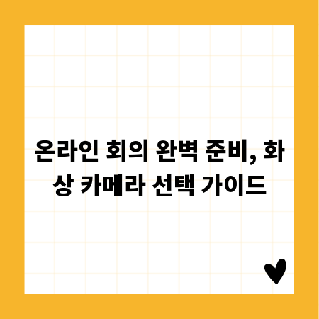 온라인 회의 완벽 준비, 화상 카메라 선택 가이드