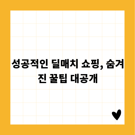성공적인 딜매치 쇼핑, 숨겨진 꿀팁 대공개