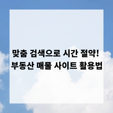 맞춤 검색으로 시간 절약! 부동산 매물 사이트 활용법
