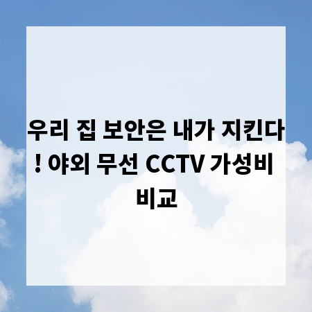 우리 집 보안은 내가 지킨다! 야외 무선 CCTV 가성비 비교