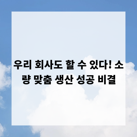 우리 회사도 할 수 있다! 소량 맞춤 생산 성공 비결