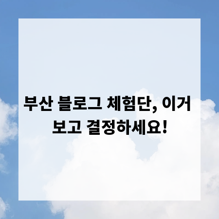 부산 블로그 체험단, 이거 보고 결정하세요!