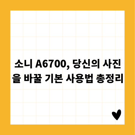 소니 A6700, 당신의 사진을 바꿀 기본 사용법 총정리