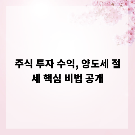 주식 투자 수익, 양도세 절세 핵심 비법 공개