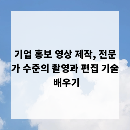 기업 홍보 영상 제작, 전문가 수준의 촬영과 편집 기술 배우기