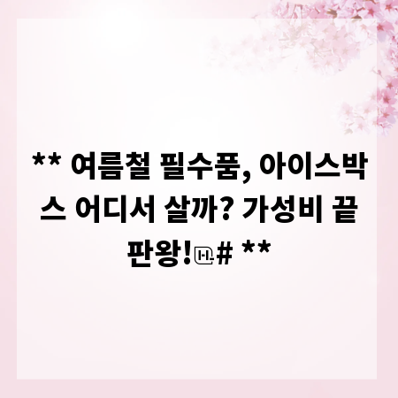 ** 여름철 필수품, 아이스박스 어디서 살까? 가성비 끝판왕!
# **