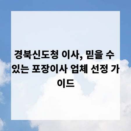 경북신도청 이사, 믿을 수 있는 포장이사 업체 선정 가이드
