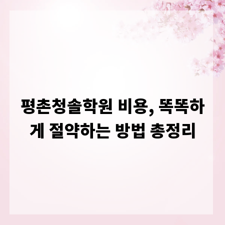 평촌청솔학원 비용, 똑똑하게 절약하는 방법 총정리