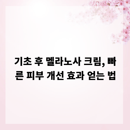 기초 후 멜라노사 크림, 빠른 피부 개선 효과 얻는 법