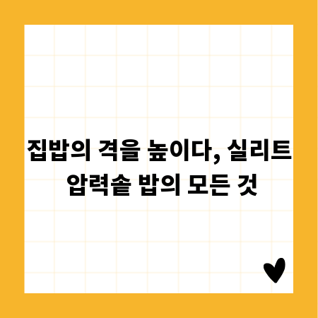 집밥의 격을 높이다, 실리트 압력솥 밥의 모든 것