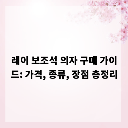 레이 보조석 의자 구매 가이드: 가격, 종류, 장점 총정리