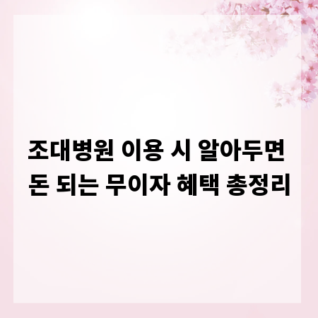 조대병원 이용 시 알아두면 돈 되는 무이자 혜택 총정리
