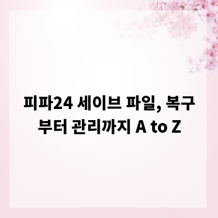 피파24 세이브 파일, 복구부터 관리까지 A to Z