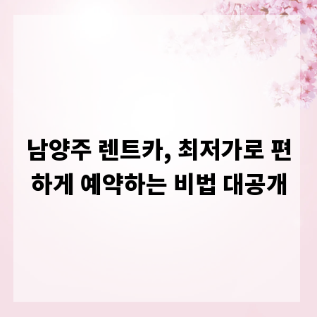 남양주 렌트카, 최저가로 편하게 예약하는 비법 대공개