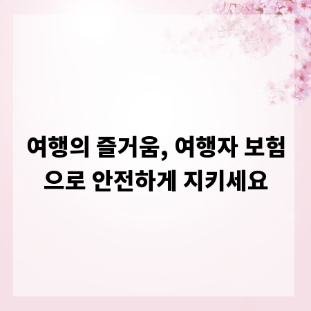 여행의 즐거움, 여행자 보험으로 안전하게 지키세요