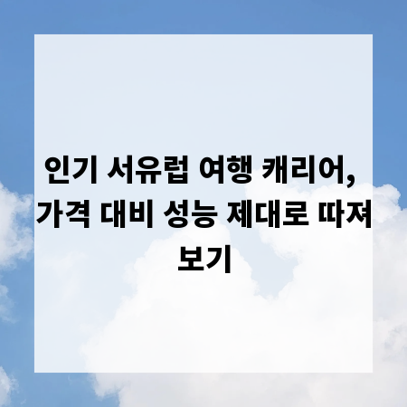 인기 서유럽 여행 캐리어, 가격 대비 성능 제대로 따져보기