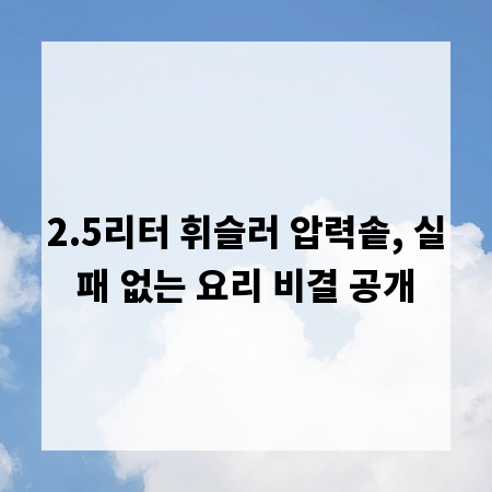 2.5리터 휘슬러 압력솥, 실패 없는 요리 비결 공개